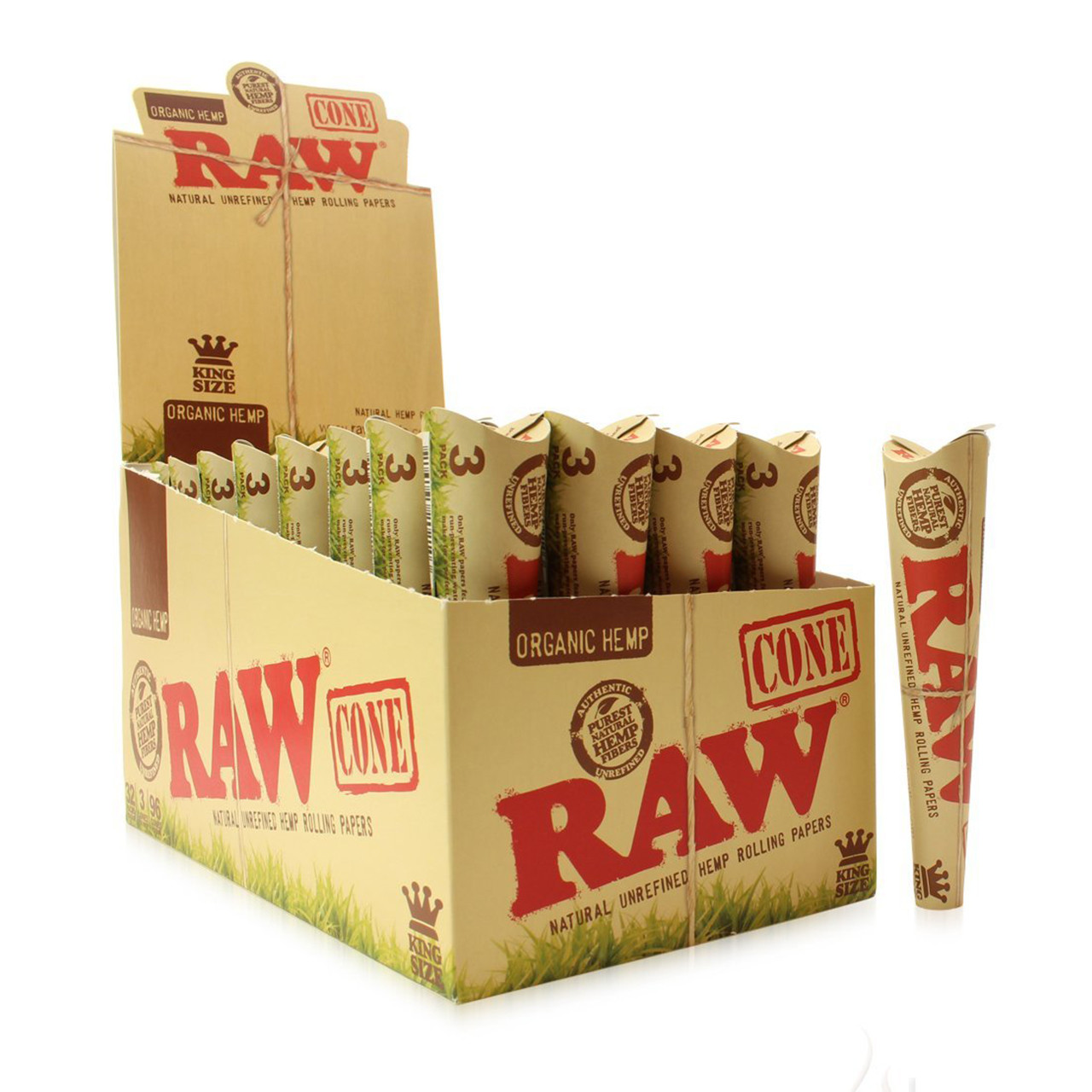 RAW® - Organic Hemp Pre-Rolled Cone King Size (3ct) - Display of 32 RAW® - Organic Hemp Pre-Rolled Cone King Size (3ct) - Display of 32