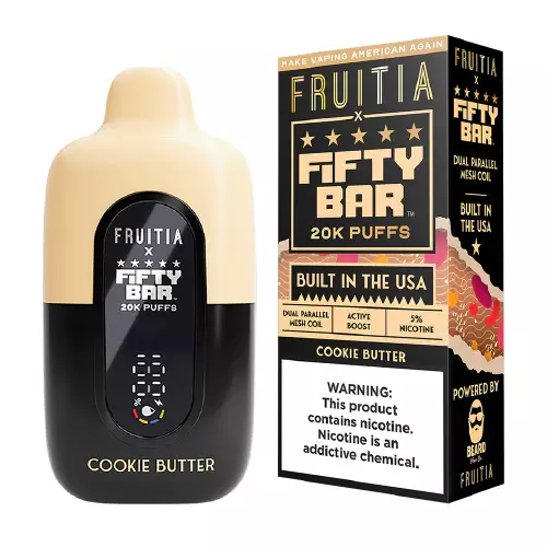 Fruitia X Fifty Bar Built in USA 20k puffs 5ct - Cookie Butter Fruitia X Fifty Bar Built in USA 20k puffs 5ct - Cookie Butter
