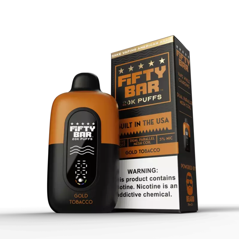 Fifty Bar Built in USA 20k puffs 5ct - Gold Tobacco Fifty Bar Built in USA 20k puffs 5ct - Gold Tobacco