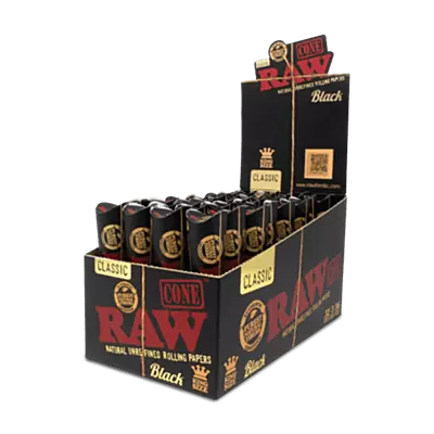 RAW® - Black Pre-Rolled Cone King Size (3pk) - Display of 32