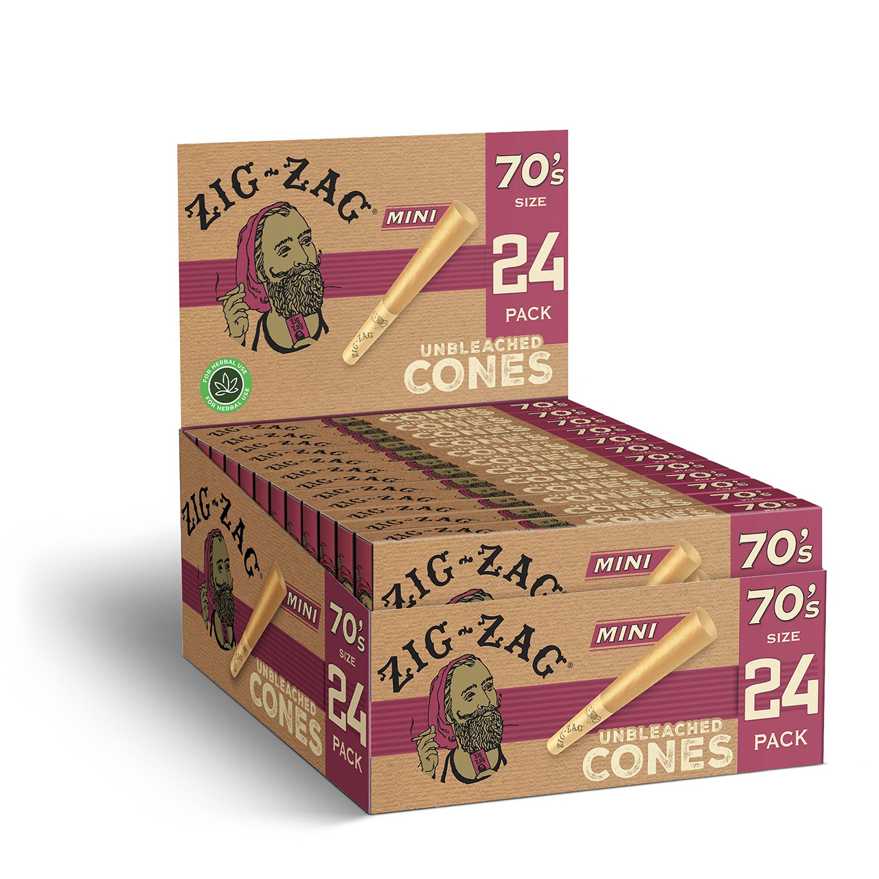 ZIG ZAG CONES - UNBLEACHED MINI 70s SIZE CONES 24PK - 12CT