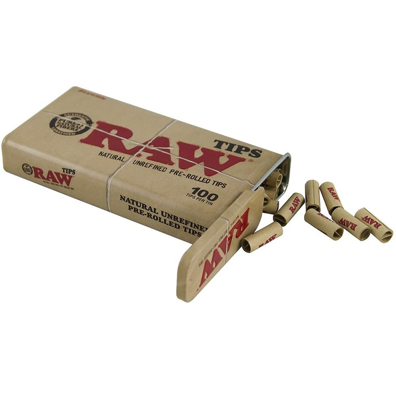 RAW® - Pre-Rolled Tips (100ct) Tin - Display of 6 RAW® - Pre-Rolled Tips (100ct) Tin - Display of 6