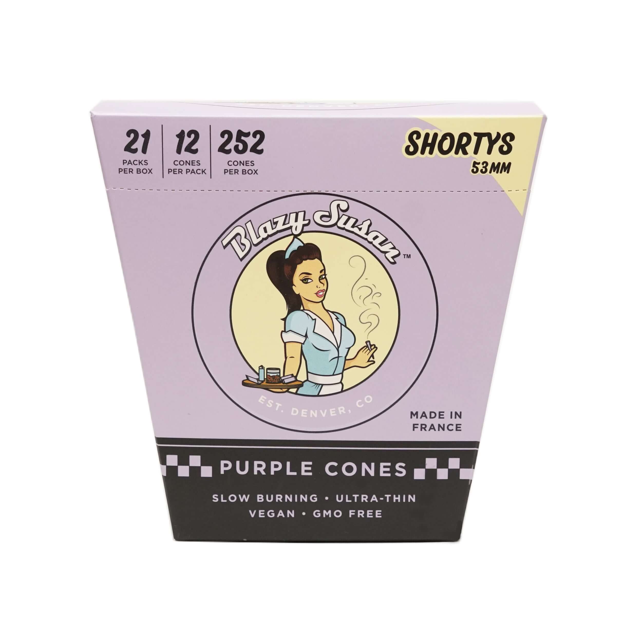 Blazy Susan® - Purple 53mm Pre-Roll Cones Shortys (12ct) - Display of 21